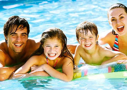 family swimming